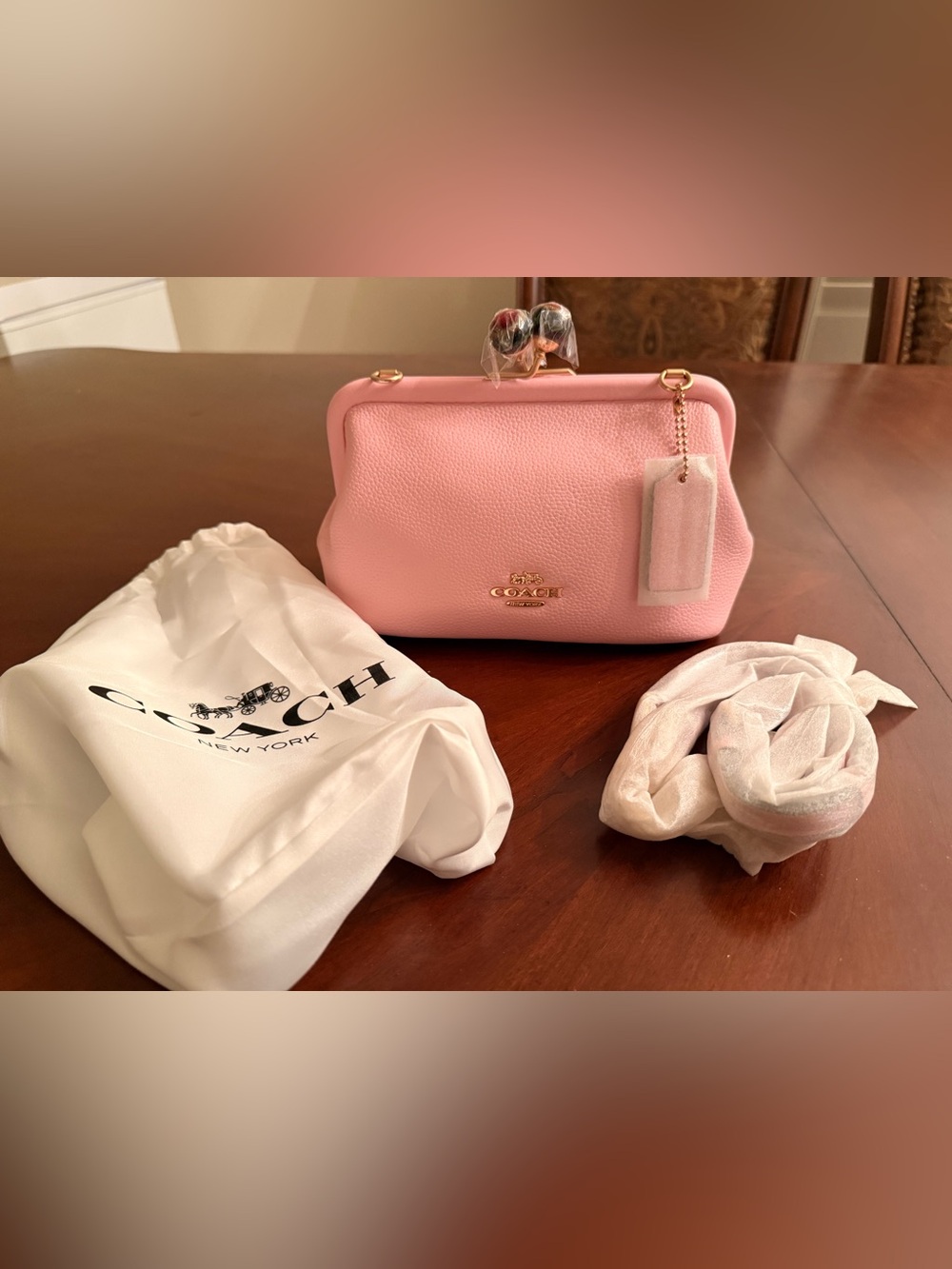 Coach Kisslock Crossbody Bag Pink Pebbled Leather NWT C1451 coquette Barbiecore
